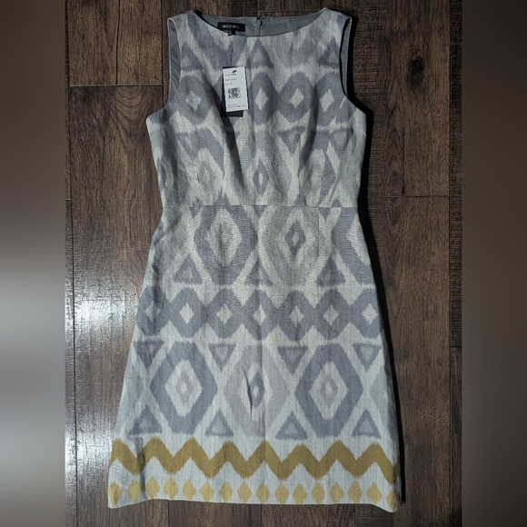 Lafayette 148 Gray Cream & Yellow Chevron Print Sheath Dress 100% Linen Sz 8 NWT - Picture 1 of 16